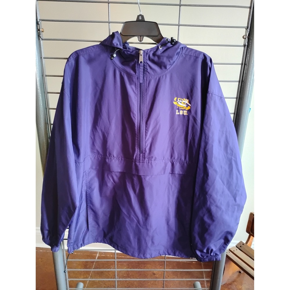 Champion LSU Tigers Mens Purple Half Zip Hooded Windbreaker Jacket Large RN49314